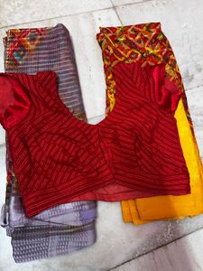 combo of 2 sarees with red blouse