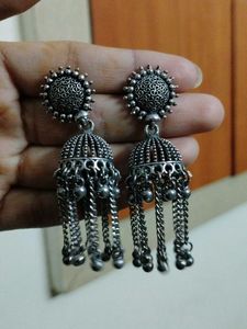 Silver Tone Jhumka Earrings