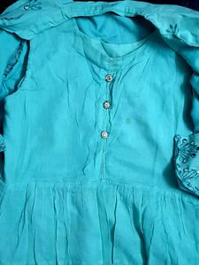 Soft Cyan Frock With Overcoat