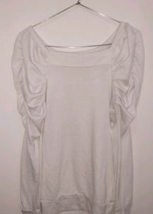White Ruched Sleeve Top