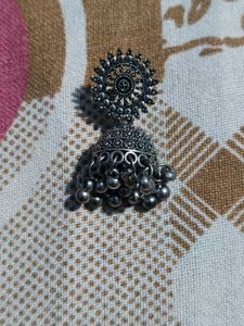 Oxidized Silver Jhumka Earrings