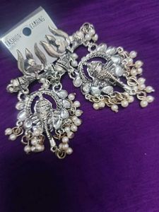 Elephant &amp; Trishul Silver Earrings