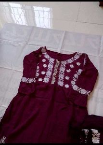 Maroon Embroidered Kurta Set with Duppta