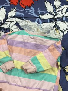 Pastel Striped Lace Collar Sweatshirt