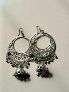 Silver Flower Statement Earrings
