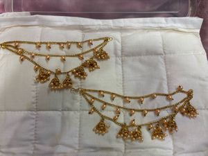 Gold Plated Jhumka Style Ear Chains with Pearls