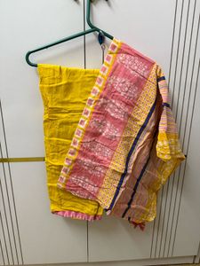 Pink Yellow Cotton Dress With Dupatta