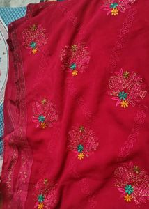Dark Pink Embroidered Saree