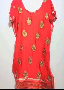 Red Party Wear Suit Salwar & Dupatta For 50 Bust