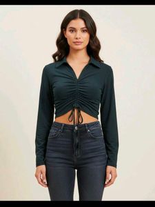 Chic Green Ruched Front Top🕸️🕷️x
