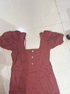 Striped Puff Sleeve Midi Dress