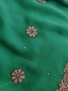 Green &amp; Pink Embroidered Saree