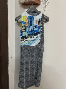 Funky Cityscape Indo Kurti Side Slit