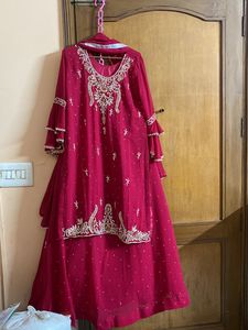 Handwork Hot Pink Three Piece Lehenga Set