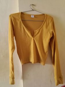 Mustard Yellow Full Sleeves Crop Top