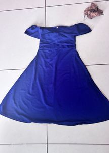 Elegant navy Blue Off-Shoulder Dress