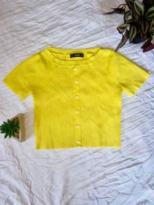 Shein Yellow Button-Up Crop Top