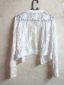Stylish See-through Lace Crop Shrug White