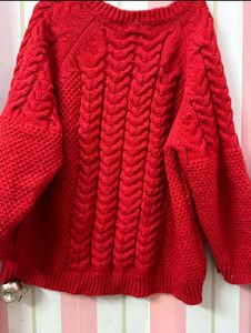 Red Knit V-Neck Sweater