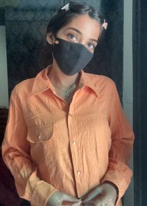 Orange Collared Button-Down Shirt