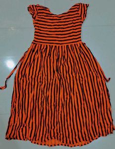 Striped Orange Casual Dress