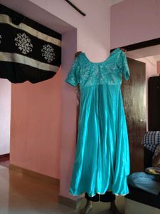 Aqua Blue Embroidered Anarkali Dress