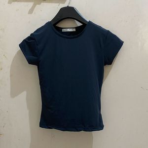Navy Blue Round Neck Stretch able Tshirt