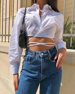 NewMe Polyester Blend Tie Up Crop Shirt