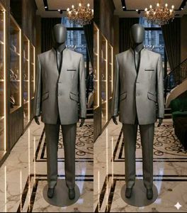 Gray Mandrin Collar Suit Set 🩶✨