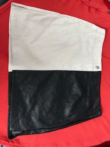 Pure Leather Branded Two-Tone Mini Skirt