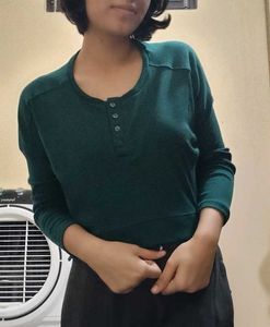 Green Button-Up Long Sleeve Top