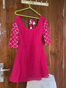 Hot Pink Dhoti Kurti Set with Detailed Sleeves