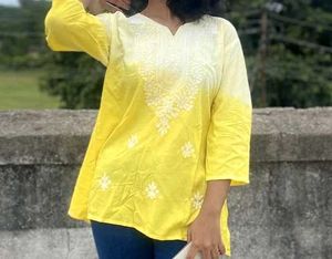 Yellow Embroidered Tunic Top