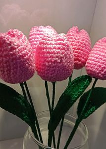 Pack Of 6 Crochet Pink Tulips 🌷
