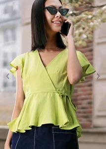 Lime Green Top With Flutter Sleeves