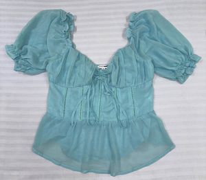 Fashion Nova Blue Sheer Corset Top