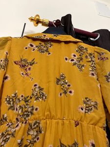 SASSAFRAS Mustard Yellow Pleated Floral Dress