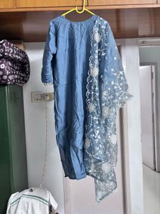 Stunning Bluish grey Embroidered 3 piece suit