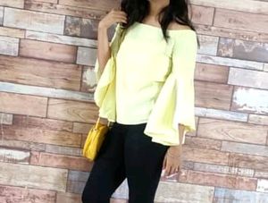 Lime Yellow Off Shoulder Top For Womans