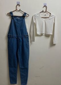 Women Blue Solid Slim Fit Dungarees Fixed Price