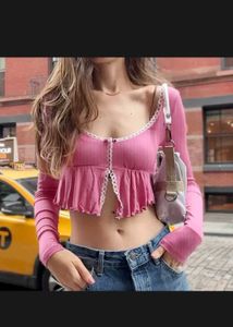 Lulu&amp;Sky Scoop Neck Lace Crop Top
