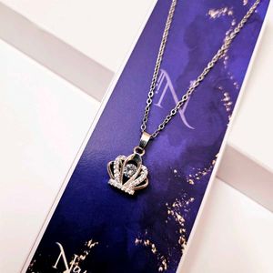 Silver Dancing Diamond Queen Pendant Necklace