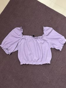 H&m Lavender Puffsleeves Crop Top