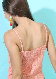 Peach Coloured Shoulder strap Smocked Ruched