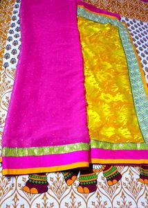 Pink &amp; Yellow Saree with Embellishments