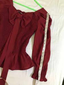 Cute Maroon Top With Ribbon Bust 32-34