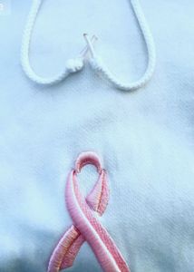 White Hoodie with Pink Ribbon