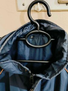 Blue Polyester Jacket With Hoodie