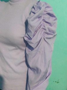 Lilac Puff Sleeve Mock Neck Top