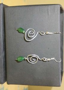 Green Beaded Spiral Earrings